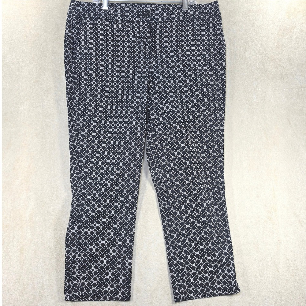 Hilary Radley Black White Geometric Ankle Pants Stretch Cotton Size 8 D2088-K280